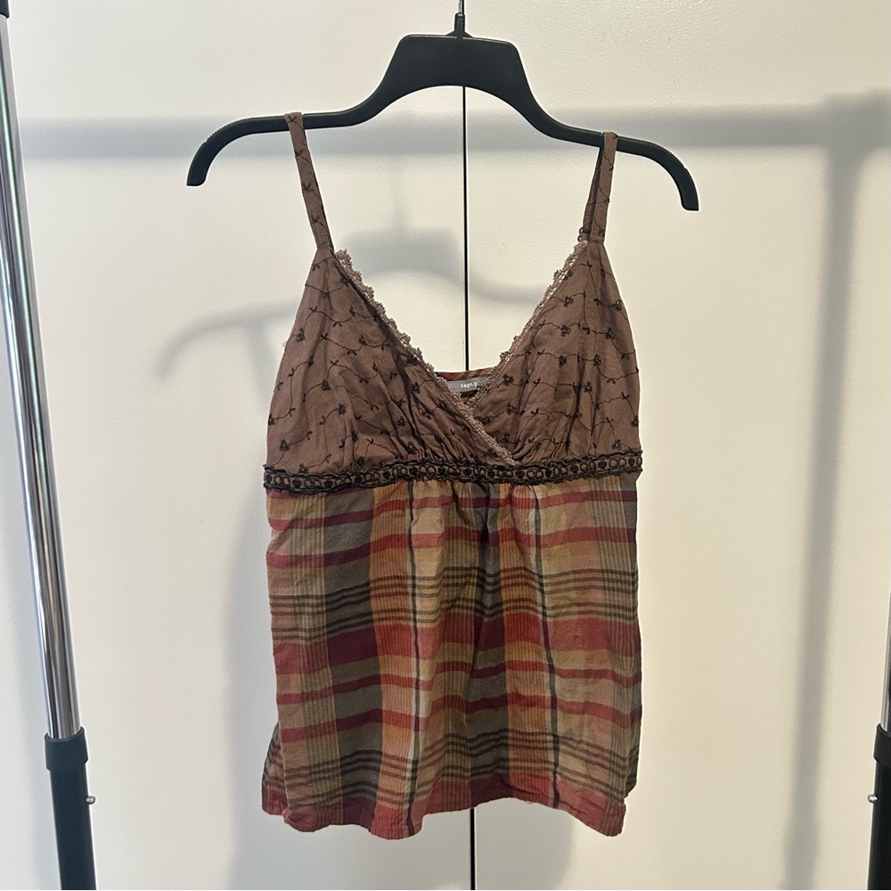 brown and red plaid cami top